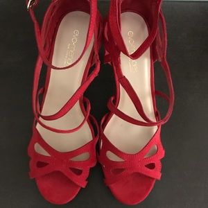 Red Strappy Suede like Heels